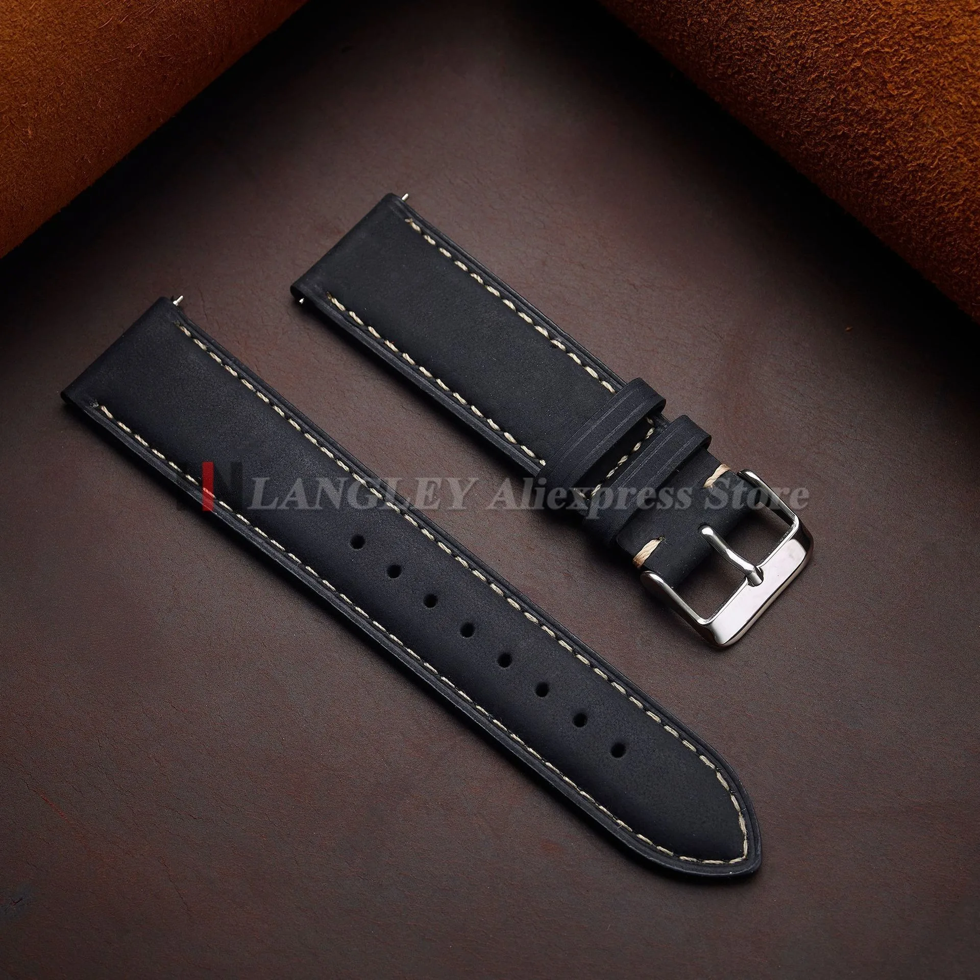 Cowhide Leather Watch Strap 14mm 16mm 18mm 20mm 22mm 24mm for Samsung Galaxy Watch 7/6/5/4 Vintage Brown Quick Release Bracelets