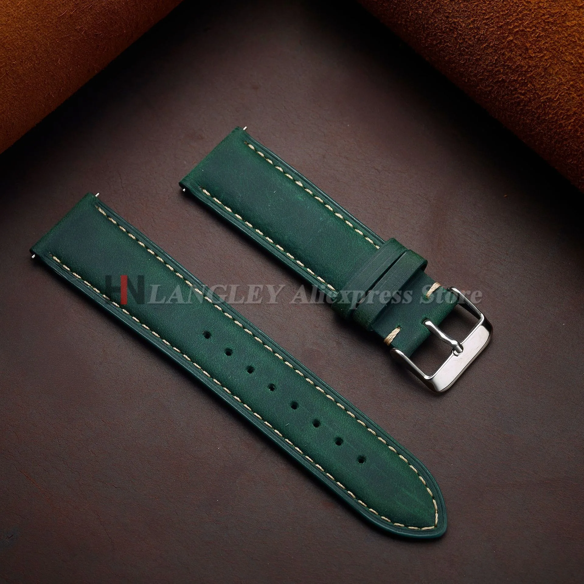 Cowhide Leather Watch Strap 14mm 16mm 18mm 20mm 22mm 24mm for Samsung Galaxy Watch 7/6/5/4 Vintage Brown Quick Release Bracelets