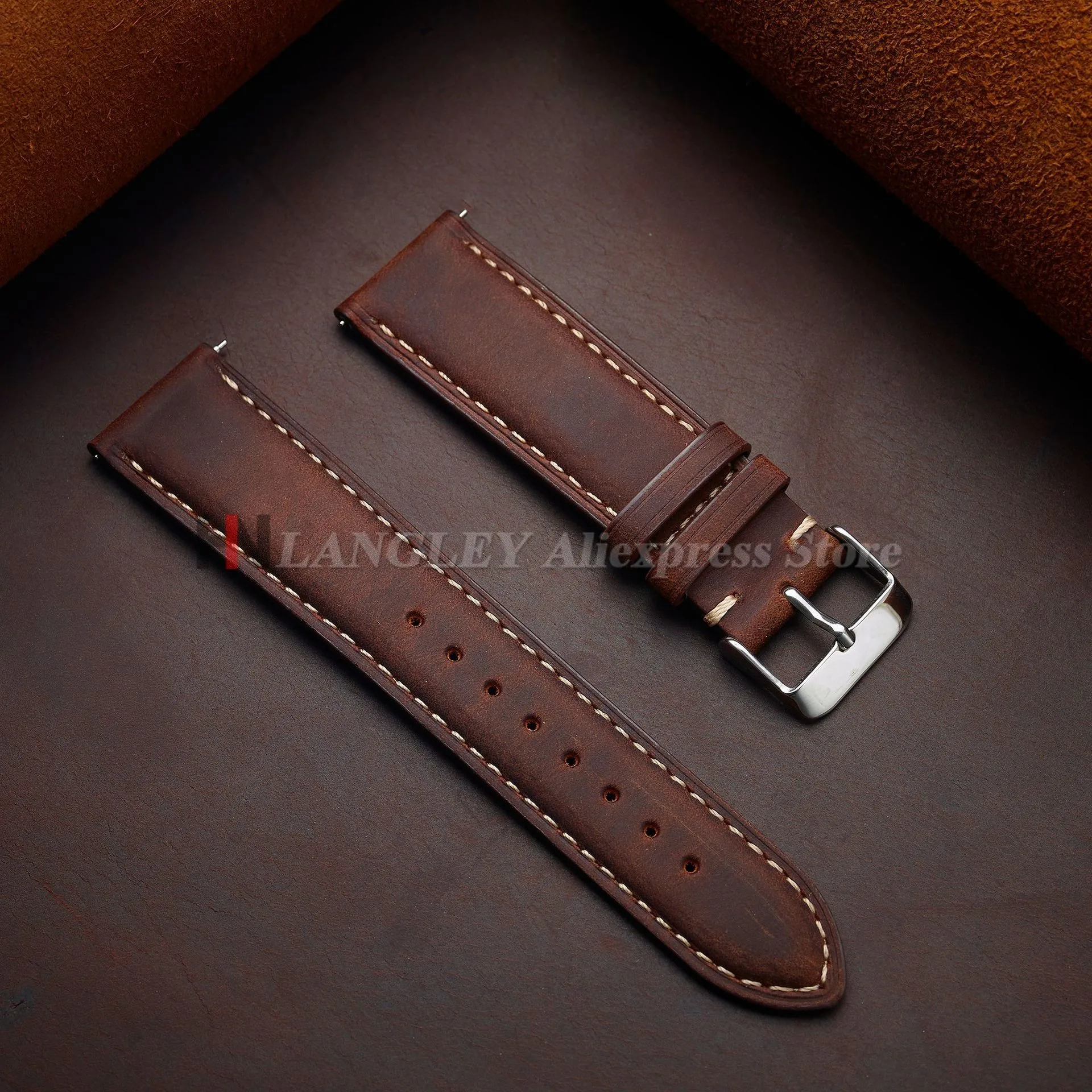 Cowhide Leather Watch Strap 14mm 16mm 18mm 20mm 22mm 24mm for Samsung Galaxy Watch 7/6/5/4 Vintage Brown Quick Release Bracelets