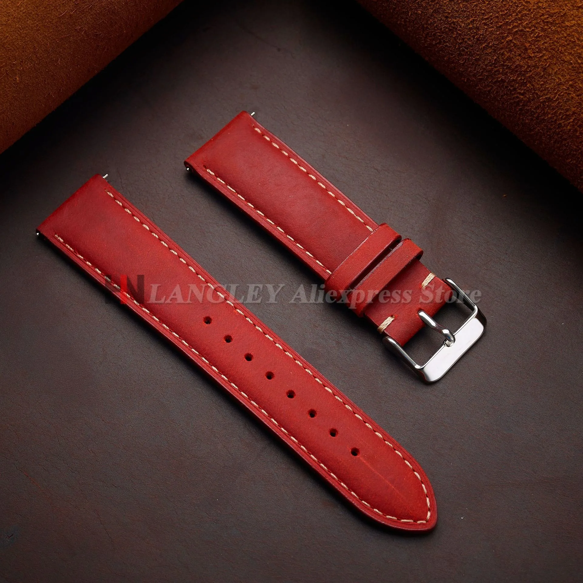 Cowhide Leather Watch Strap 14mm 16mm 18mm 20mm 22mm 24mm for Samsung Galaxy Watch 7/6/5/4 Vintage Brown Quick Release Bracelets