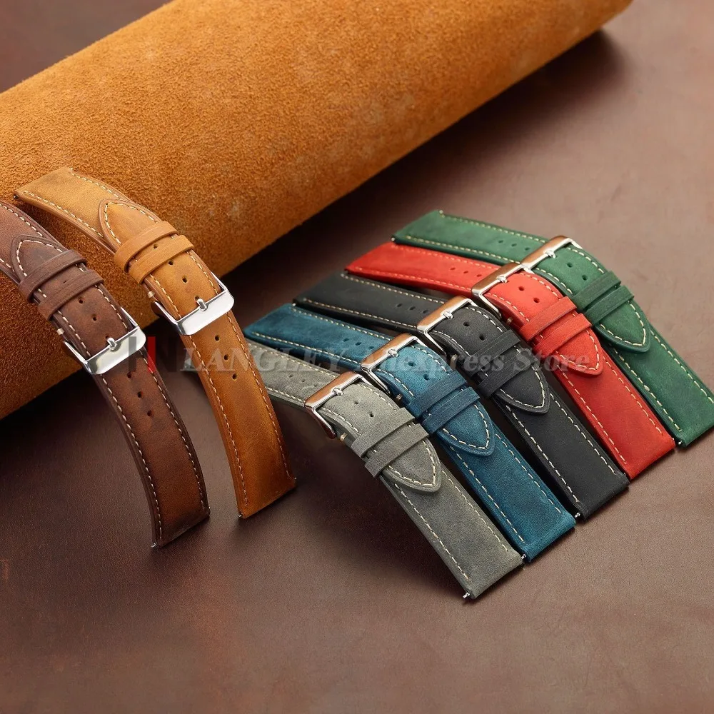 Cowhide Leather Watch Strap 14mm 16mm 18mm 20mm 22mm 24mm for Samsung Galaxy Watch 7/6/5/4 Vintage Brown Quick Release Bracelets