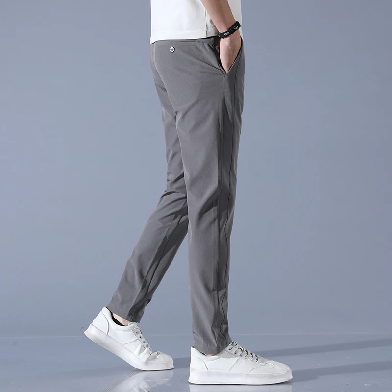 2026 Spring Summer Men's Ice Silk Golf Casual Slim Straight Thin Trousers Male Fashion Stretch Breathable Jogging 28-38