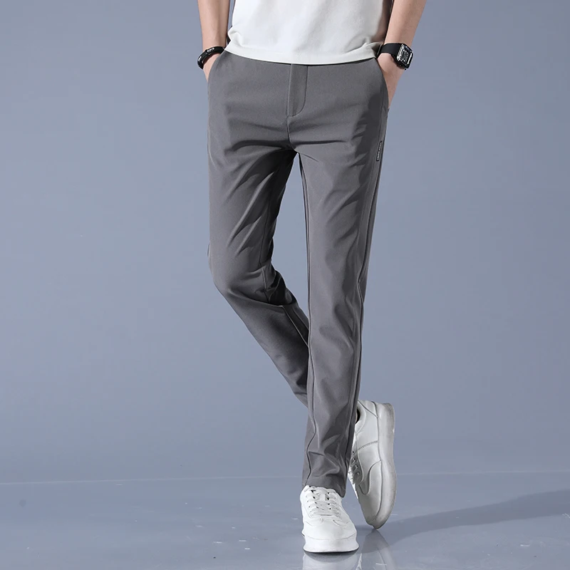 2026 Spring Summer Men's Ice Silk Golf Casual Slim Straight Thin Trousers Male Fashion Stretch Breathable Jogging 28-38