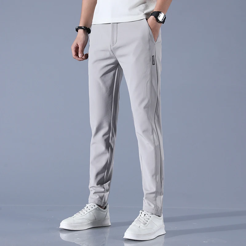 2026 Spring Summer Men's Ice Silk Golf Casual Slim Straight Thin Trousers Male Fashion Stretch Breathable Jogging 28-38