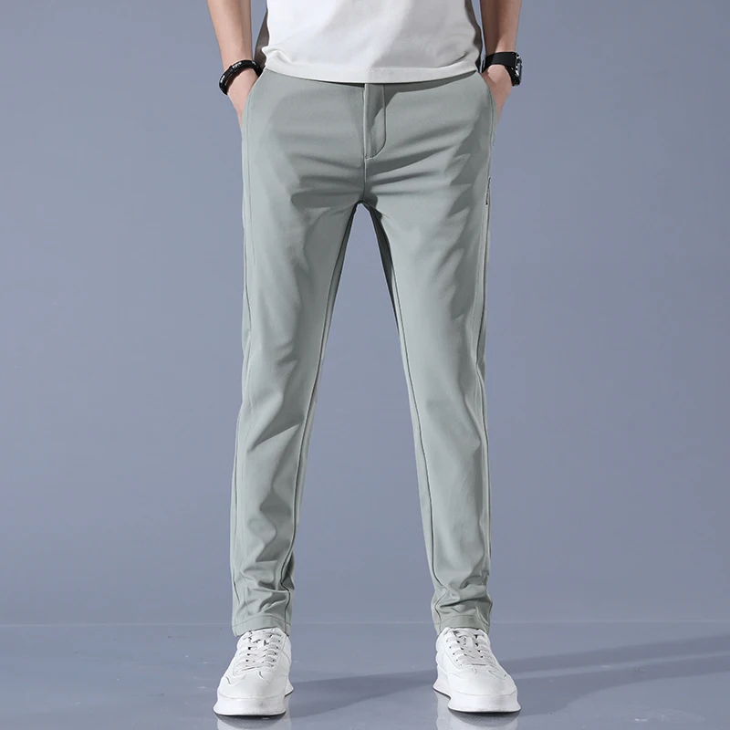2026 Spring Summer Men's Ice Silk Golf Casual Slim Straight Thin Trousers Male Fashion Stretch Breathable Jogging 28-38