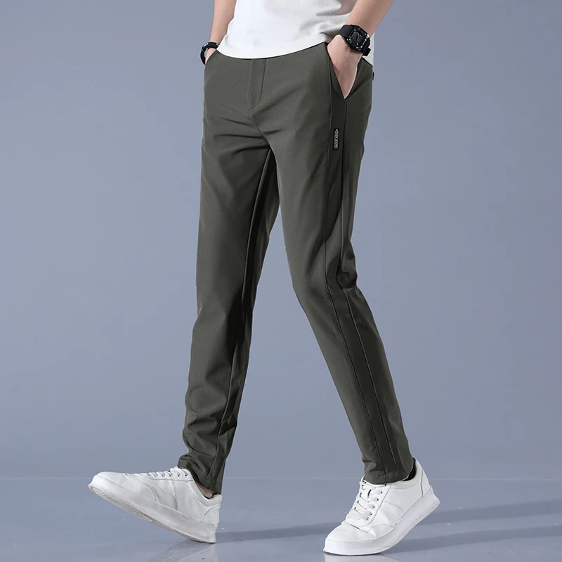 2026 Spring Summer Men's Ice Silk Golf Casual Slim Straight Thin Trousers Male Fashion Stretch Breathable Jogging 28-38