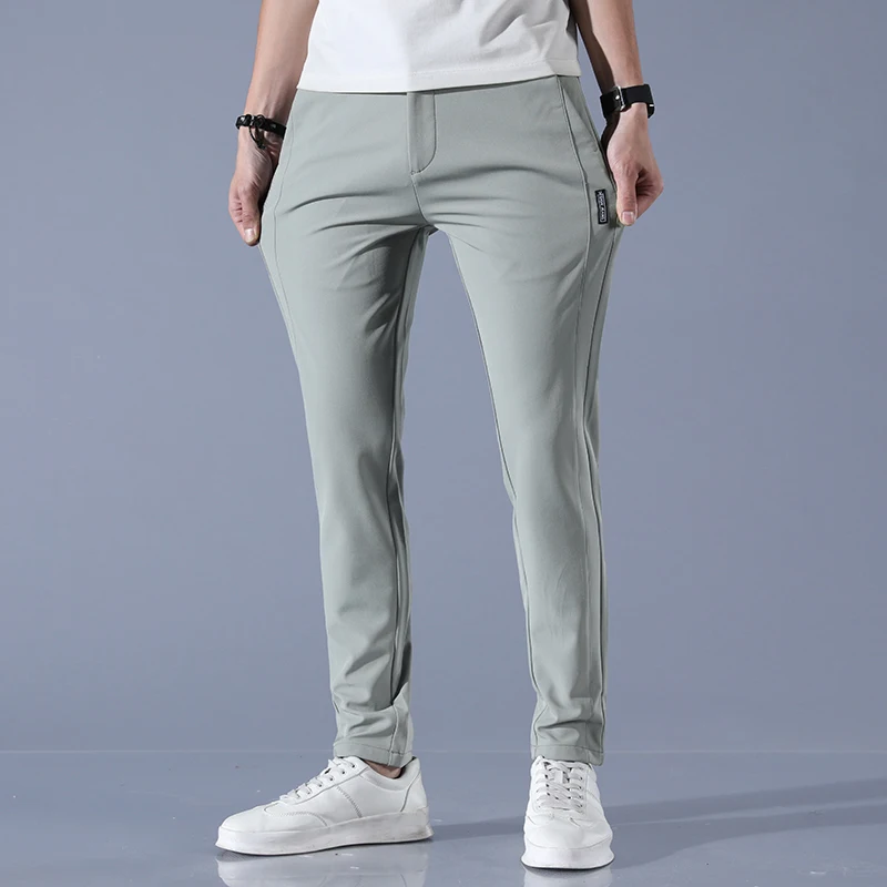 2026 Spring Summer Men's Ice Silk Golf Casual Slim Straight Thin Trousers Male Fashion Stretch Breathable Jogging 28-38