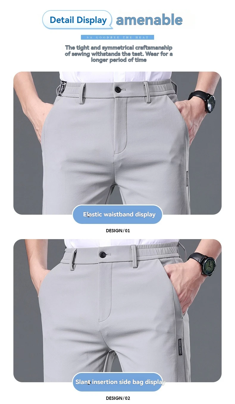 2026 Spring Summer Men's Ice Silk Golf Casual Slim Straight Thin Trousers Male Fashion Stretch Breathable Jogging 28-38