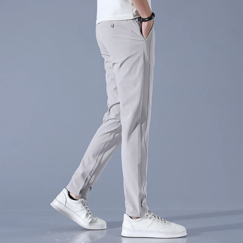 2026 Spring Summer Men's Ice Silk Golf Casual Slim Straight Thin Trousers Male Fashion Stretch Breathable Jogging 28-38