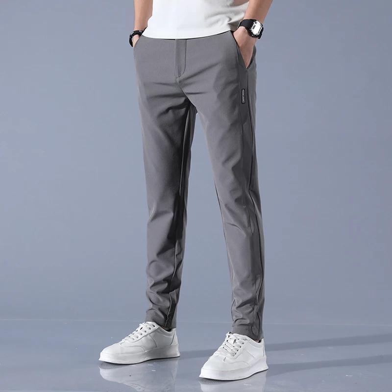 2026 Spring Summer Men's Ice Silk Golf Casual Slim Straight Thin Trousers Male Fashion Stretch Breathable Jogging 28-38