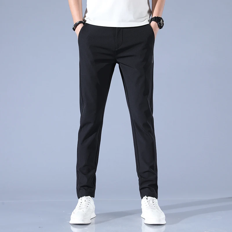 2026 Spring Summer Men's Ice Silk Golf Casual Slim Straight Thin Trousers Male Fashion Stretch Breathable Jogging 28-38