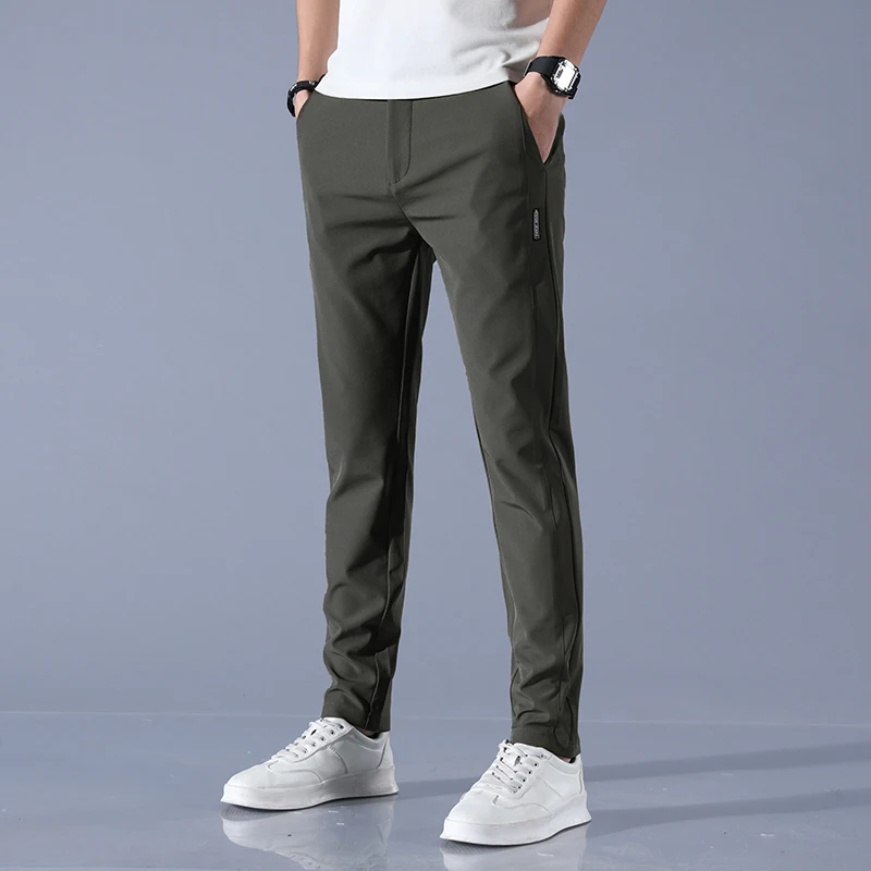 2026 Spring Summer Men's Ice Silk Golf Casual Slim Straight Thin Trousers Male Fashion Stretch Breathable Jogging 28-38