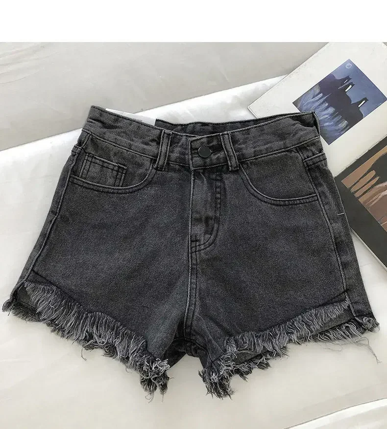 2025 New Summer Women High Wiast Raw Hem Denim Shorts Soild White Black Blue Korean Wide Leg Pants Mon Shorts Jean Shorts