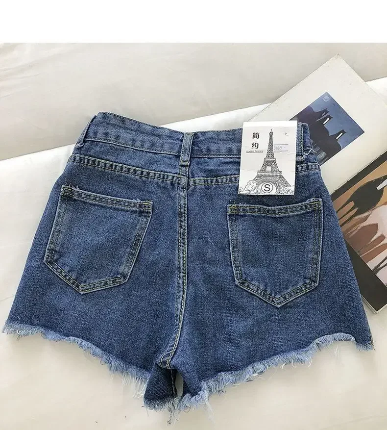 2025 New Summer Women High Wiast Raw Hem Denim Shorts Soild White Black Blue Korean Wide Leg Pants Mon Shorts Jean Shorts