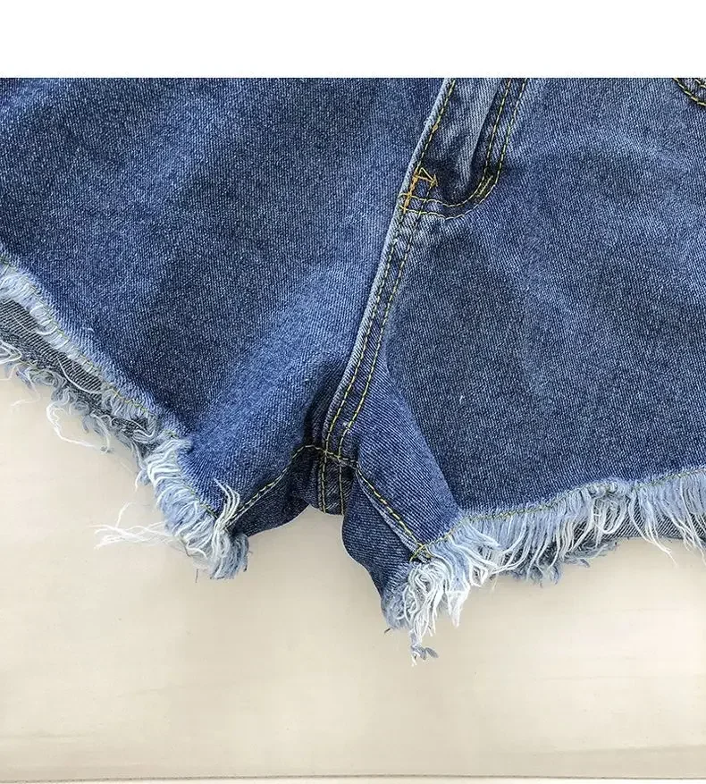 2025 New Summer Women High Wiast Raw Hem Denim Shorts Soild White Black Blue Korean Wide Leg Pants Mon Shorts Jean Shorts