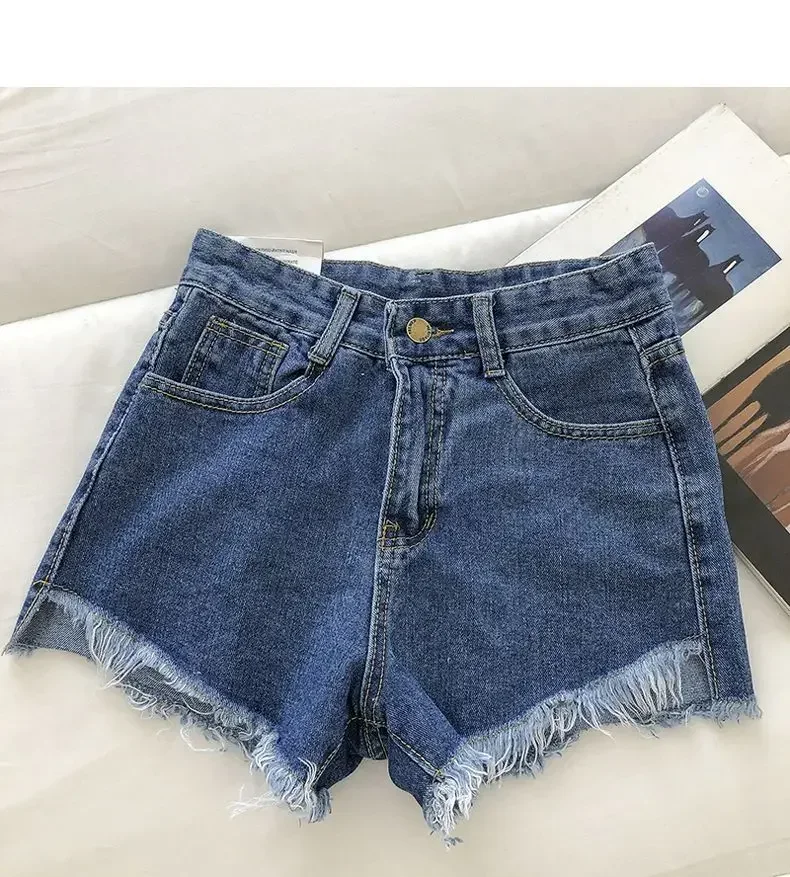2025 New Summer Women High Wiast Raw Hem Denim Shorts Soild White Black Blue Korean Wide Leg Pants Mon Shorts Jean Shorts