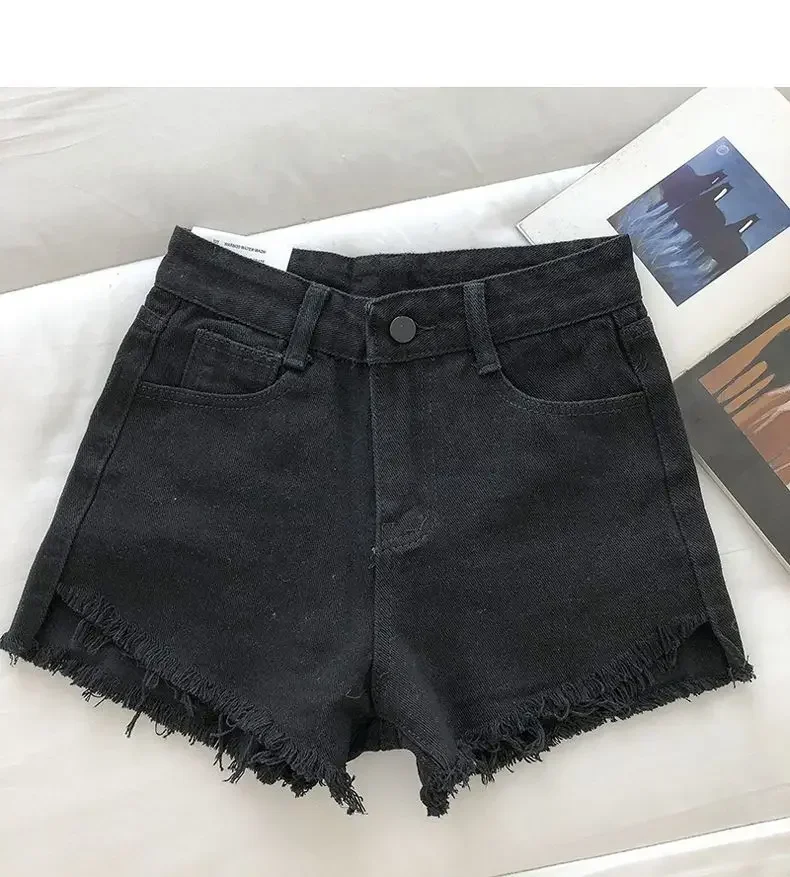 2025 New Summer Women High Wiast Raw Hem Denim Shorts Soild White Black Blue Korean Wide Leg Pants Mon Shorts Jean Shorts
