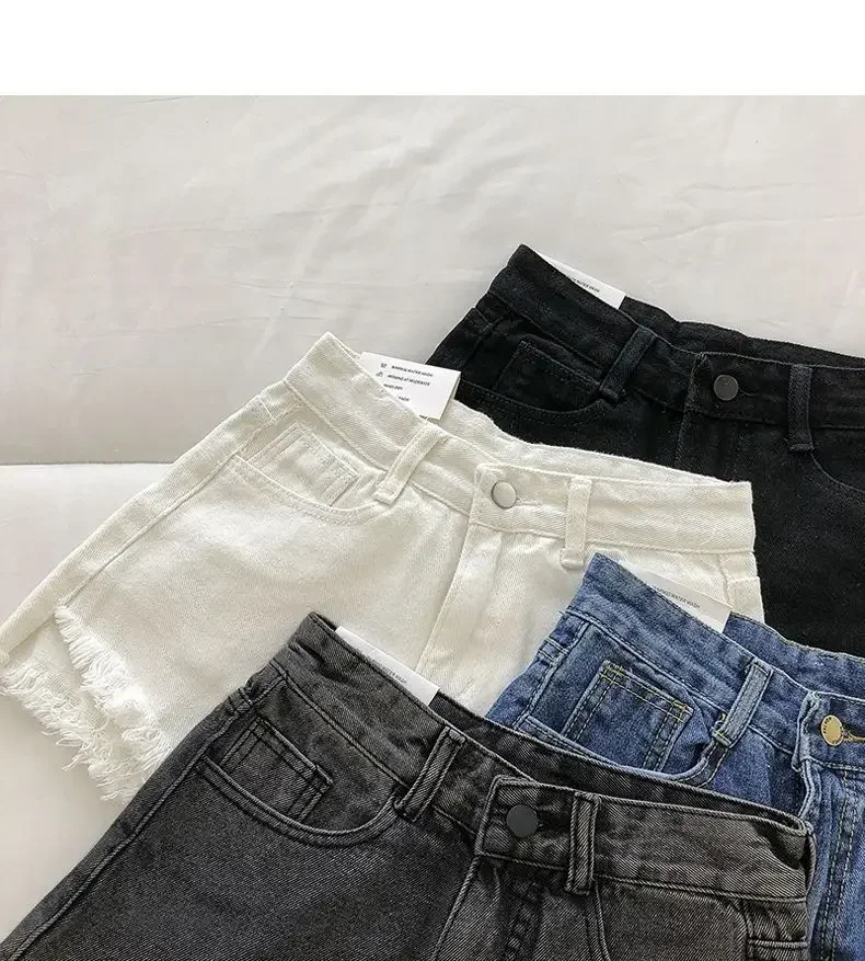 2025 New Summer Women High Wiast Raw Hem Denim Shorts Soild White Black Blue Korean Wide Leg Pants Mon Shorts Jean Shorts