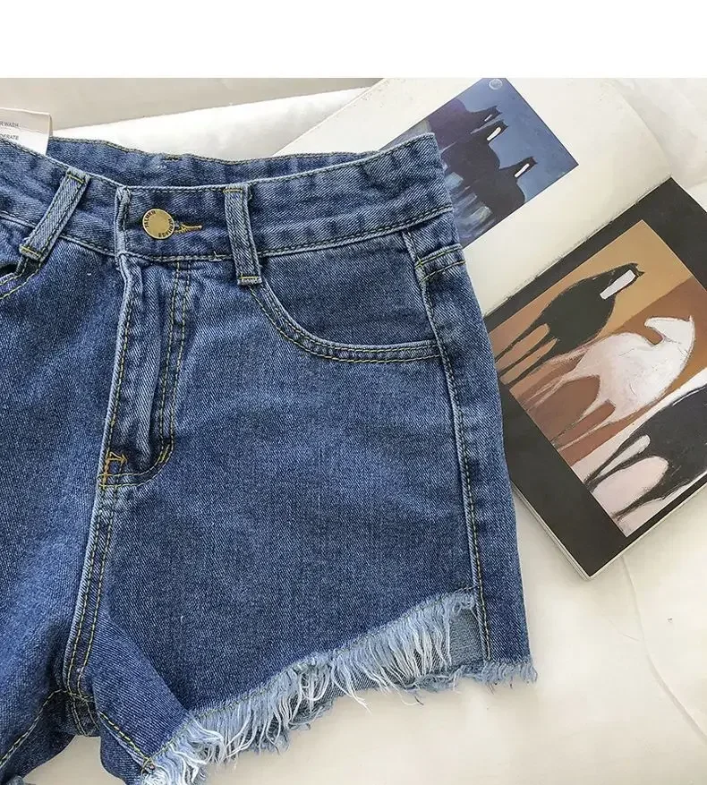 2025 New Summer Women High Wiast Raw Hem Denim Shorts Soild White Black Blue Korean Wide Leg Pants Mon Shorts Jean Shorts