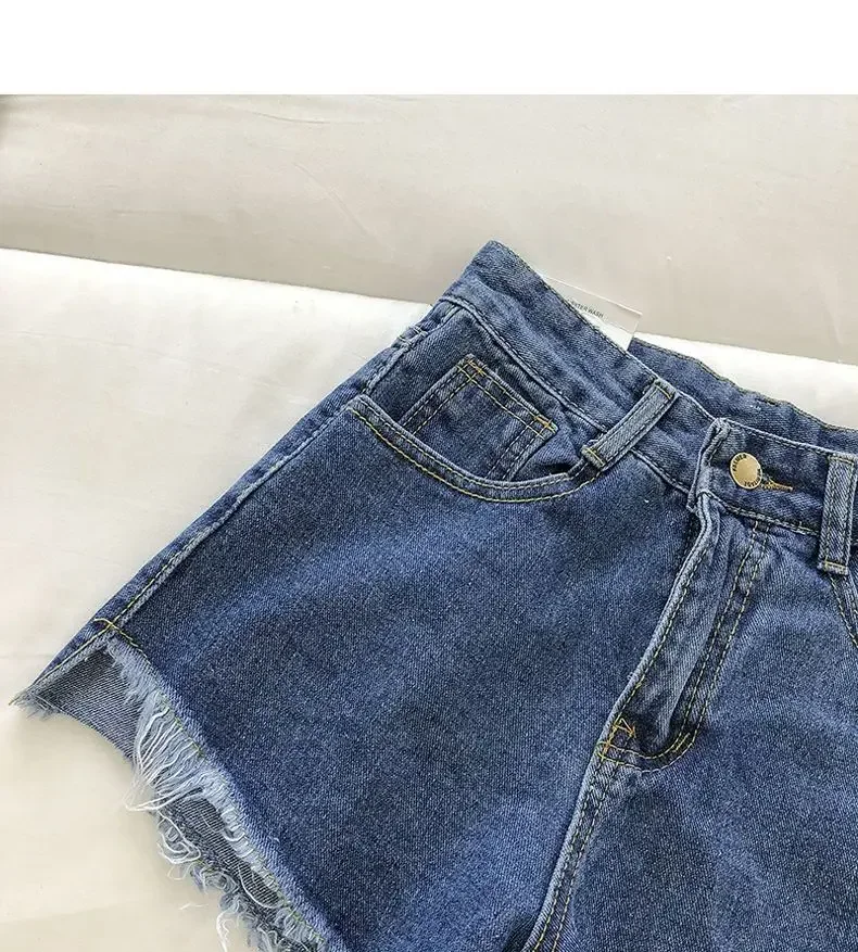 2025 New Summer Women High Wiast Raw Hem Denim Shorts Soild White Black Blue Korean Wide Leg Pants Mon Shorts Jean Shorts