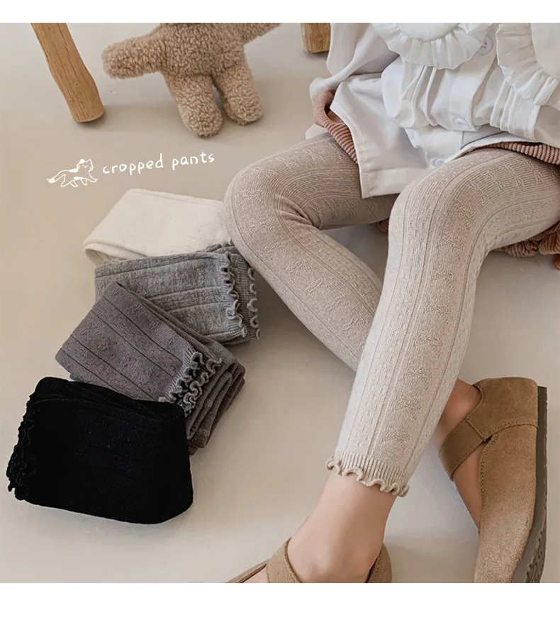 Spring Warm Girls Pants Solid Color Cotton Baby Leggings Lace Flower Skinny Pants Girl Leggings Children Trousers