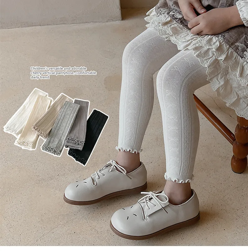 Spring Warm Girls Pants Solid Color Cotton Baby Leggings Lace Flower Skinny Pants Girl Leggings Children Trousers
