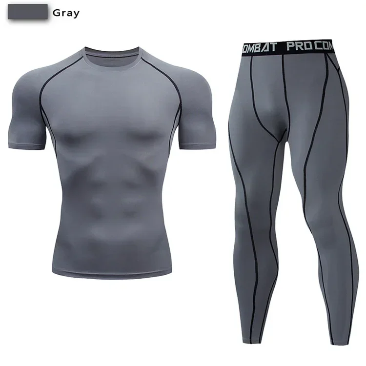 2pcs Men Compression Sportswear Suit Elastic Training Sports Yoga Sets Workout Jogging Fitness Clothing Tracksuit Pants Sporting