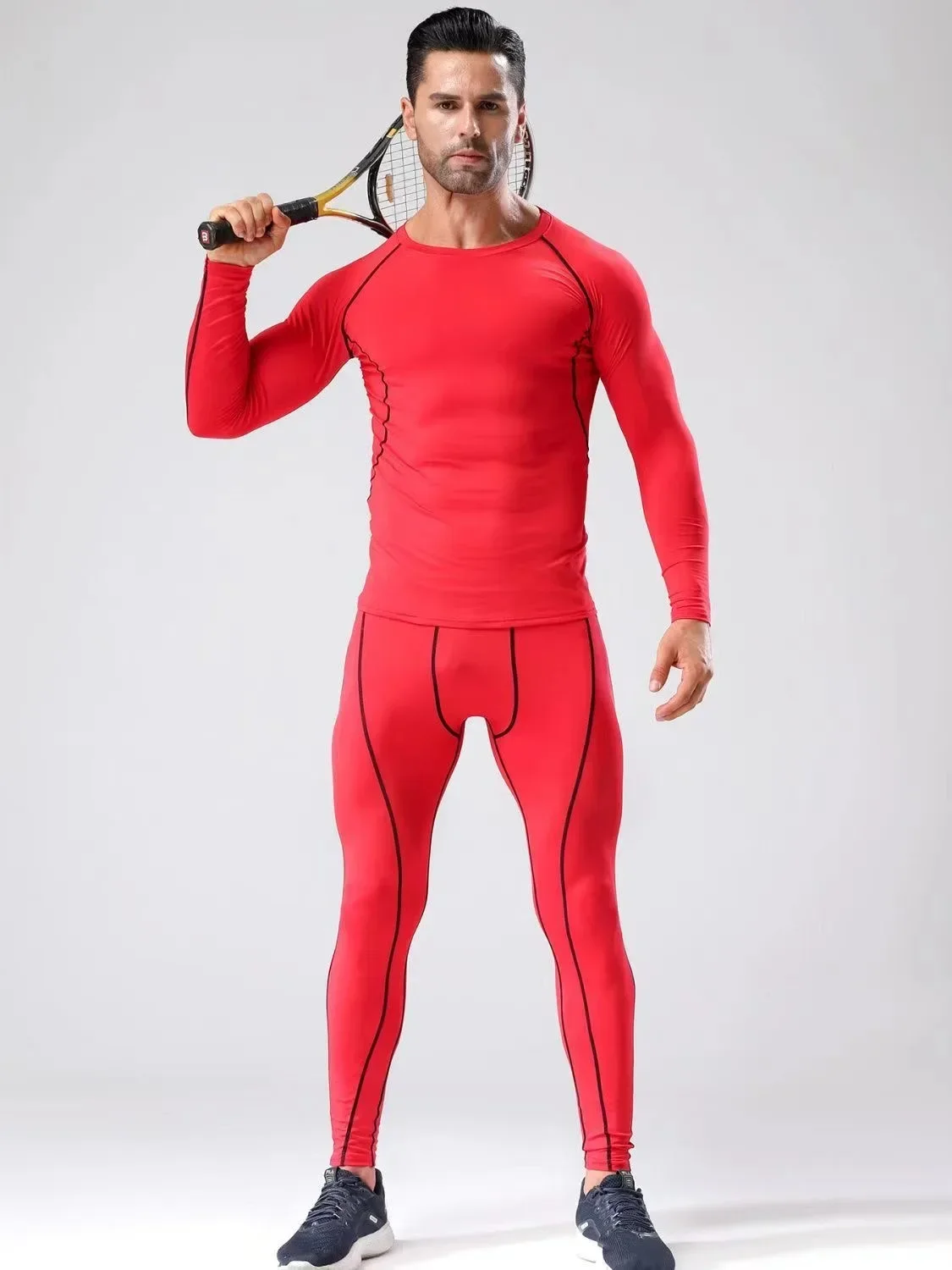 2pcs Men Compression Sportswear Suit Elastic Training Sports Yoga Sets Workout Jogging Fitness Clothing Tracksuit Pants Sporting