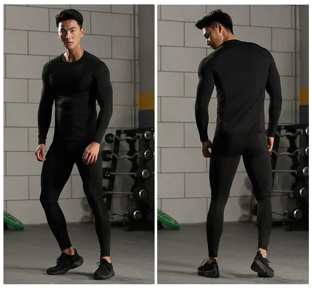 2pcs Men Compression Sportswear Suit Elastic Training Sports Yoga Sets Workout Jogging Fitness Clothing Tracksuit Pants Sporting