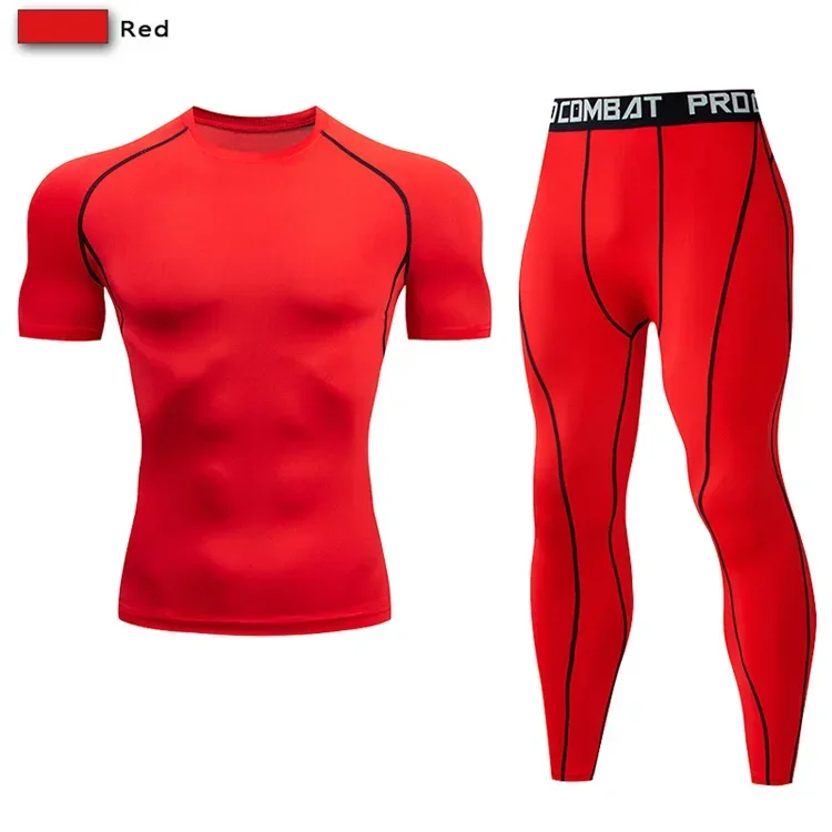 2pcs Men Compression Sportswear Suit Elastic Training Sports Yoga Sets Workout Jogging Fitness Clothing Tracksuit Pants Sporting