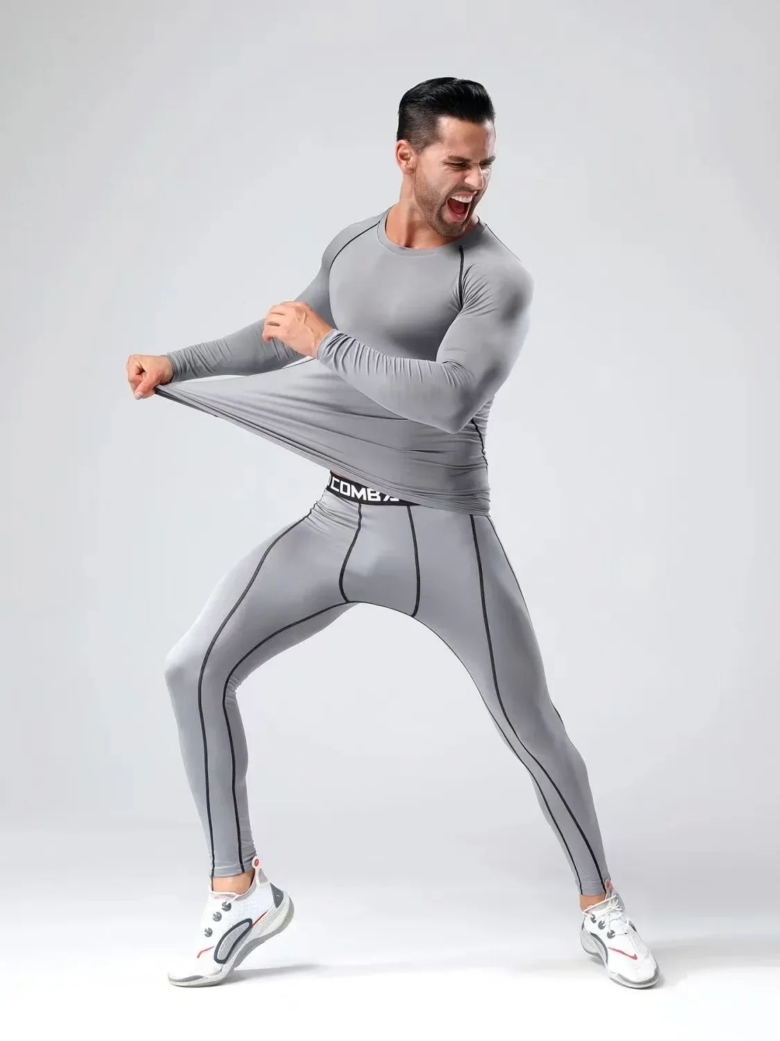 2pcs Men Compression Sportswear Suit Elastic Training Sports Yoga Sets Workout Jogging Fitness Clothing Tracksuit Pants Sporting