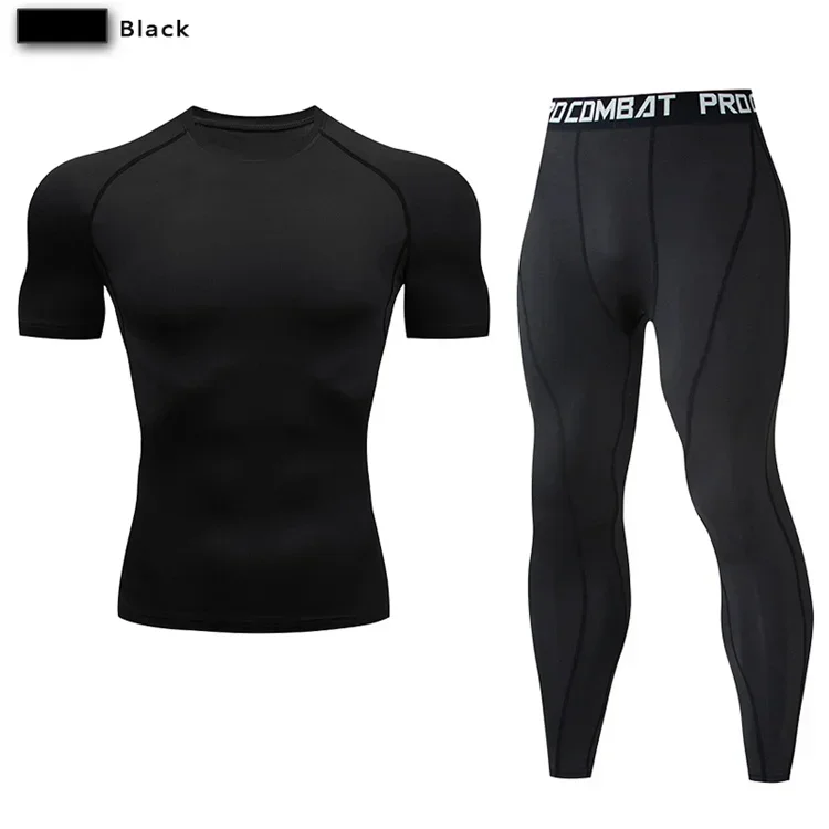 2pcs Men Compression Sportswear Suit Elastic Training Sports Yoga Sets Workout Jogging Fitness Clothing Tracksuit Pants Sporting