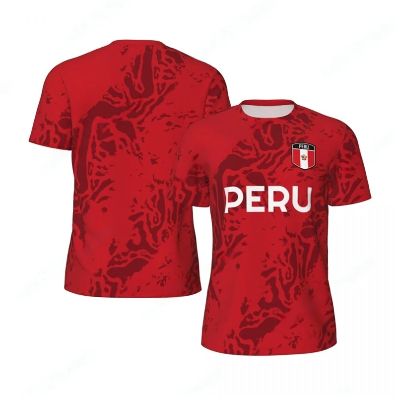 Fashion Peru Flag Graphic Football T Shirts For Men Trend 3D National Emblem Printed Sports T-shirts Loose Breathable Tees Tops