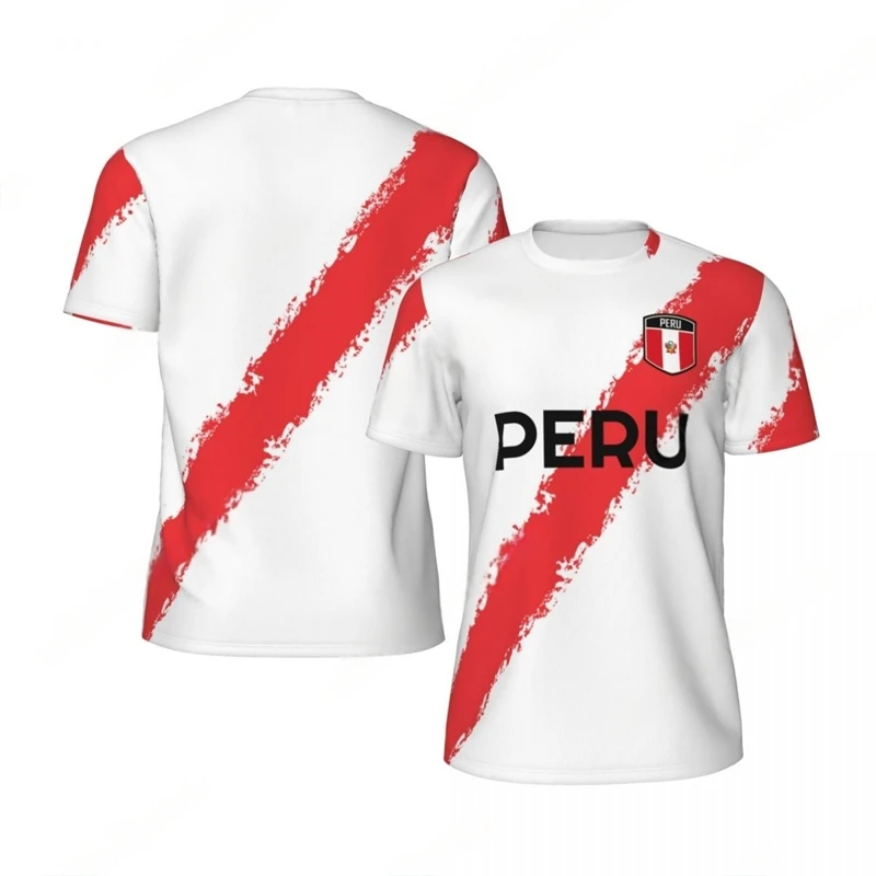 Fashion Peru Flag Graphic Football T Shirts For Men Trend 3D National Emblem Printed Sports T-shirts Loose Breathable Tees Tops