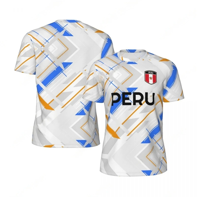 Fashion Peru Flag Graphic Football T Shirts For Men Trend 3D National Emblem Printed Sports T-shirts Loose Breathable Tees Tops