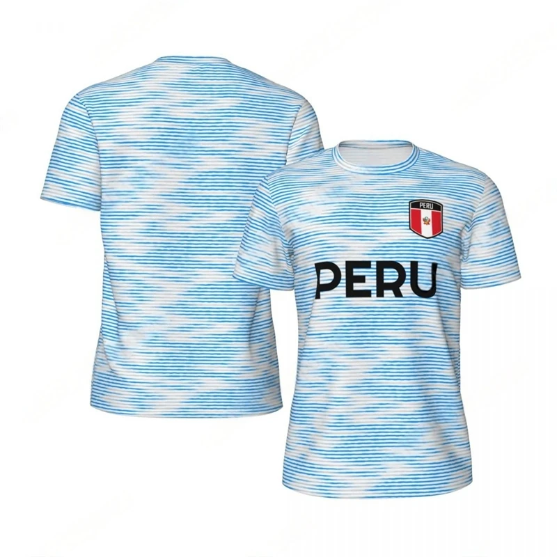 Fashion Peru Flag Graphic Football T Shirts For Men Trend 3D National Emblem Printed Sports T-shirts Loose Breathable Tees Tops