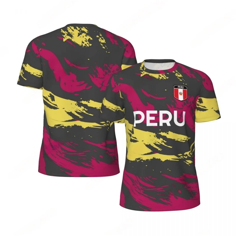 Fashion Peru Flag Graphic Football T Shirts For Men Trend 3D National Emblem Printed Sports T-shirts Loose Breathable Tees Tops
