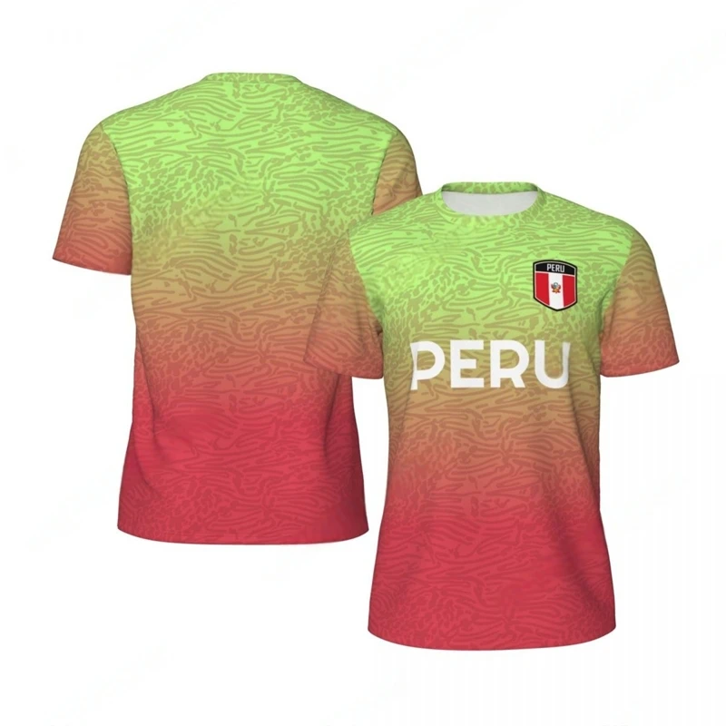 Fashion Peru Flag Graphic Football T Shirts For Men Trend 3D National Emblem Printed Sports T-shirts Loose Breathable Tees Tops