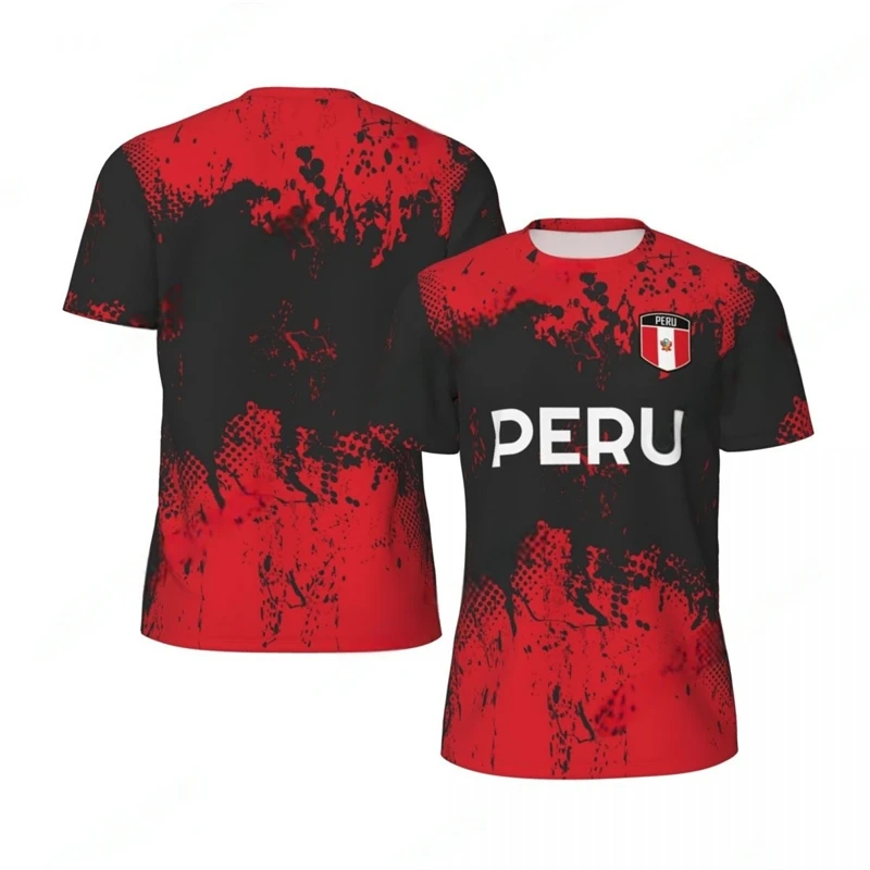 Fashion Peru Flag Graphic Football T Shirts For Men Trend 3D National Emblem Printed Sports T-shirts Loose Breathable Tees Tops