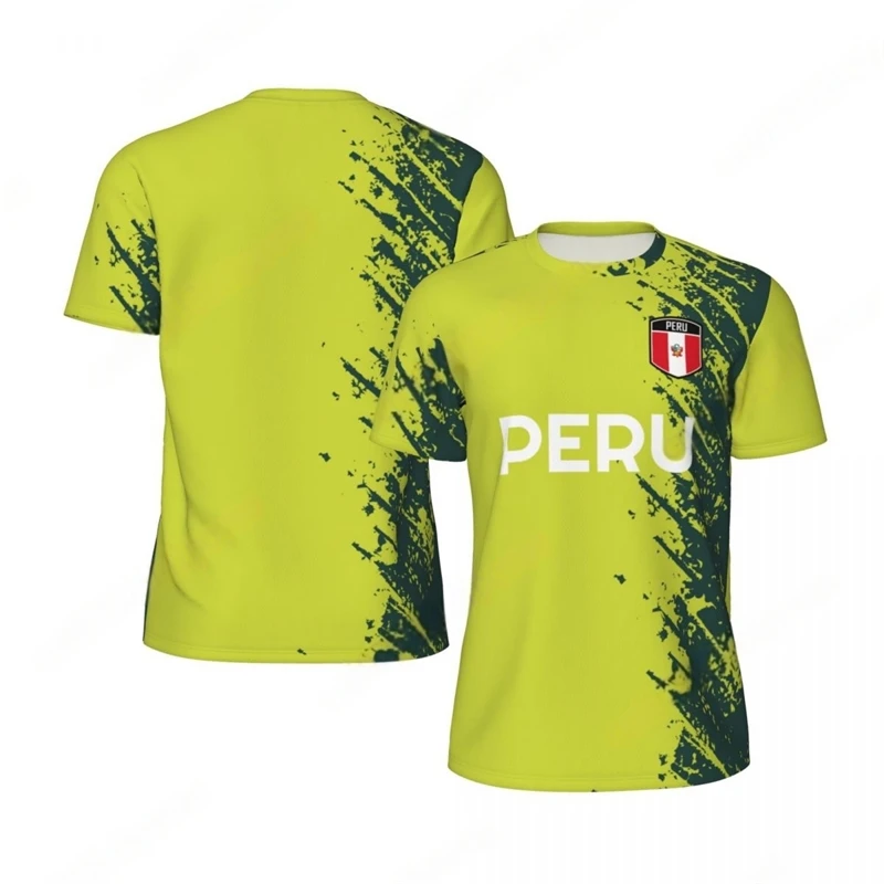 Fashion Peru Flag Graphic Football T Shirts For Men Trend 3D National Emblem Printed Sports T-shirts Loose Breathable Tees Tops