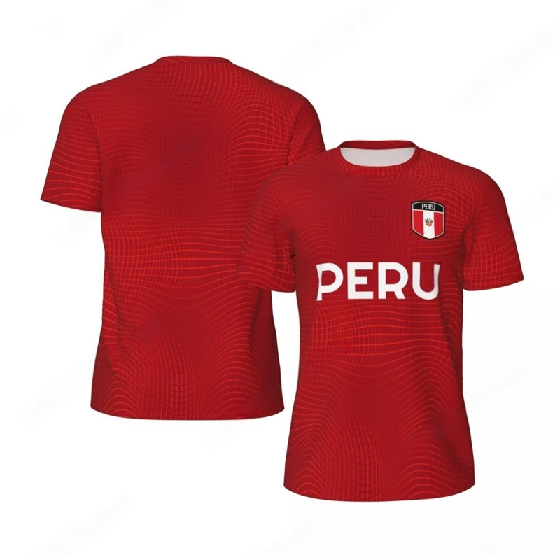 Fashion Peru Flag Graphic Football T Shirts For Men Trend 3D National Emblem Printed Sports T-shirts Loose Breathable Tees Tops