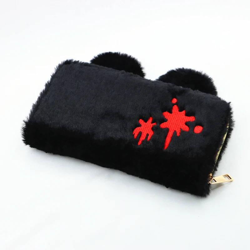 Cute cartoon Black Bear Zip Plush Wallet Money Card Holders Female Handbags Clutch Wallet