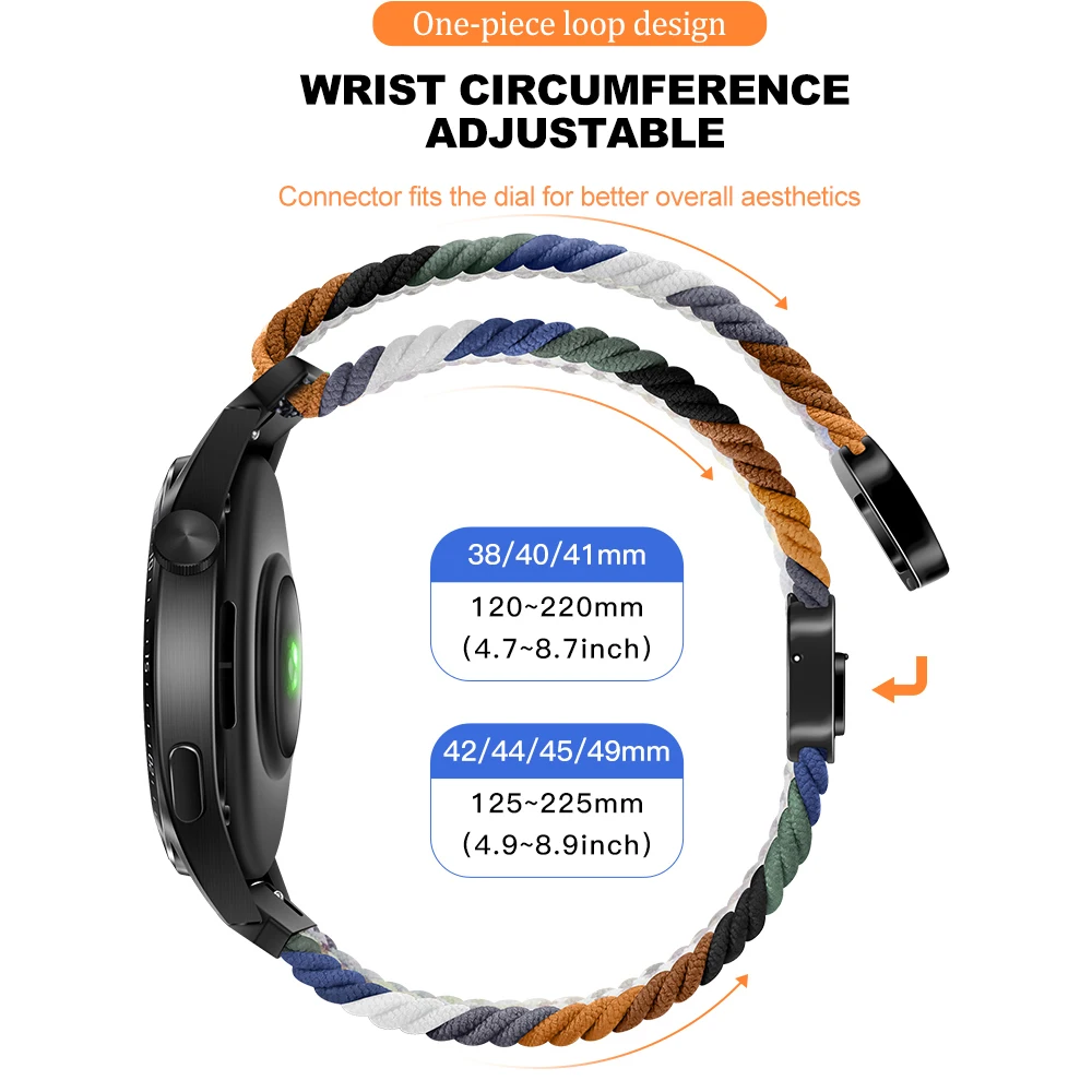 20mm 22mm Nylon Braided Strap for Samsung Galaxy Watch 7 6 5 4 Strap Magnetic Band for Huawei Watch GT6 5Pro GT4 3Pro 46mm Strap