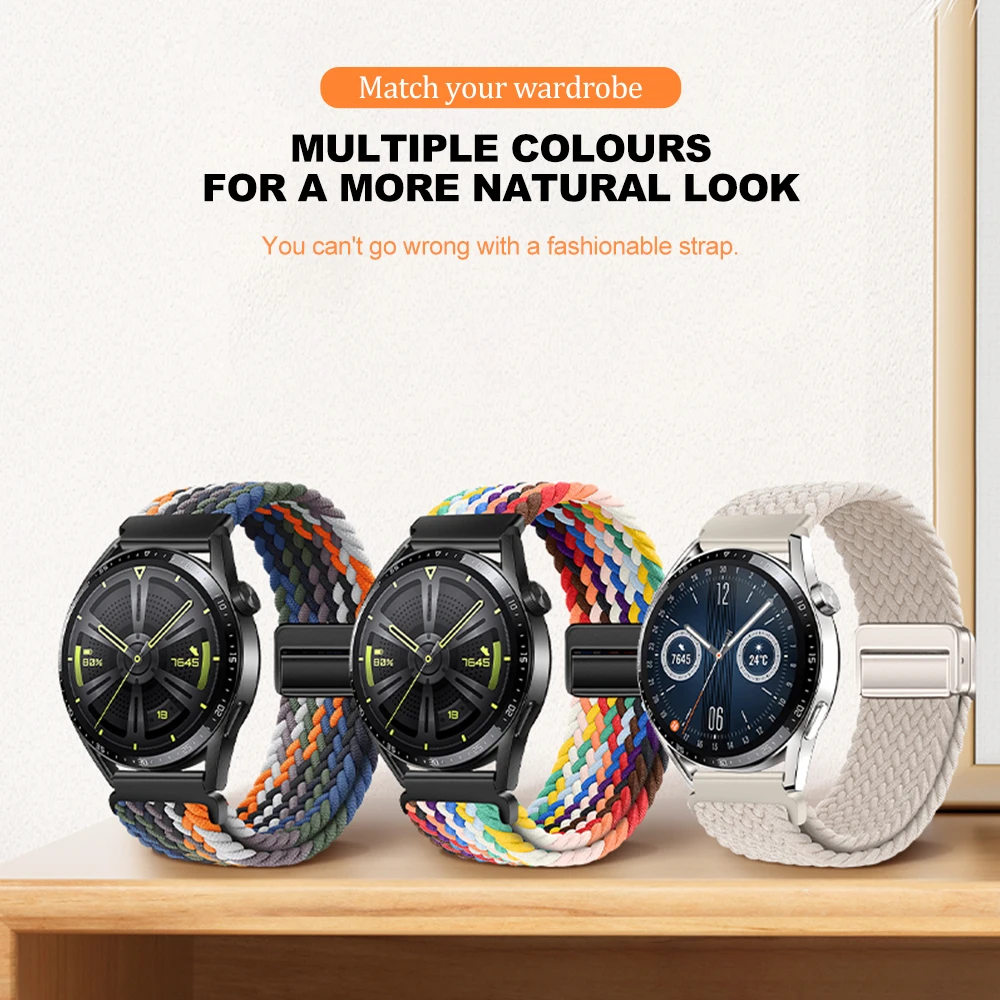20mm 22mm Nylon Braided Strap for Samsung Galaxy Watch 7 6 5 4 Strap Magnetic Band for Huawei Watch GT6 5Pro GT4 3Pro 46mm Strap