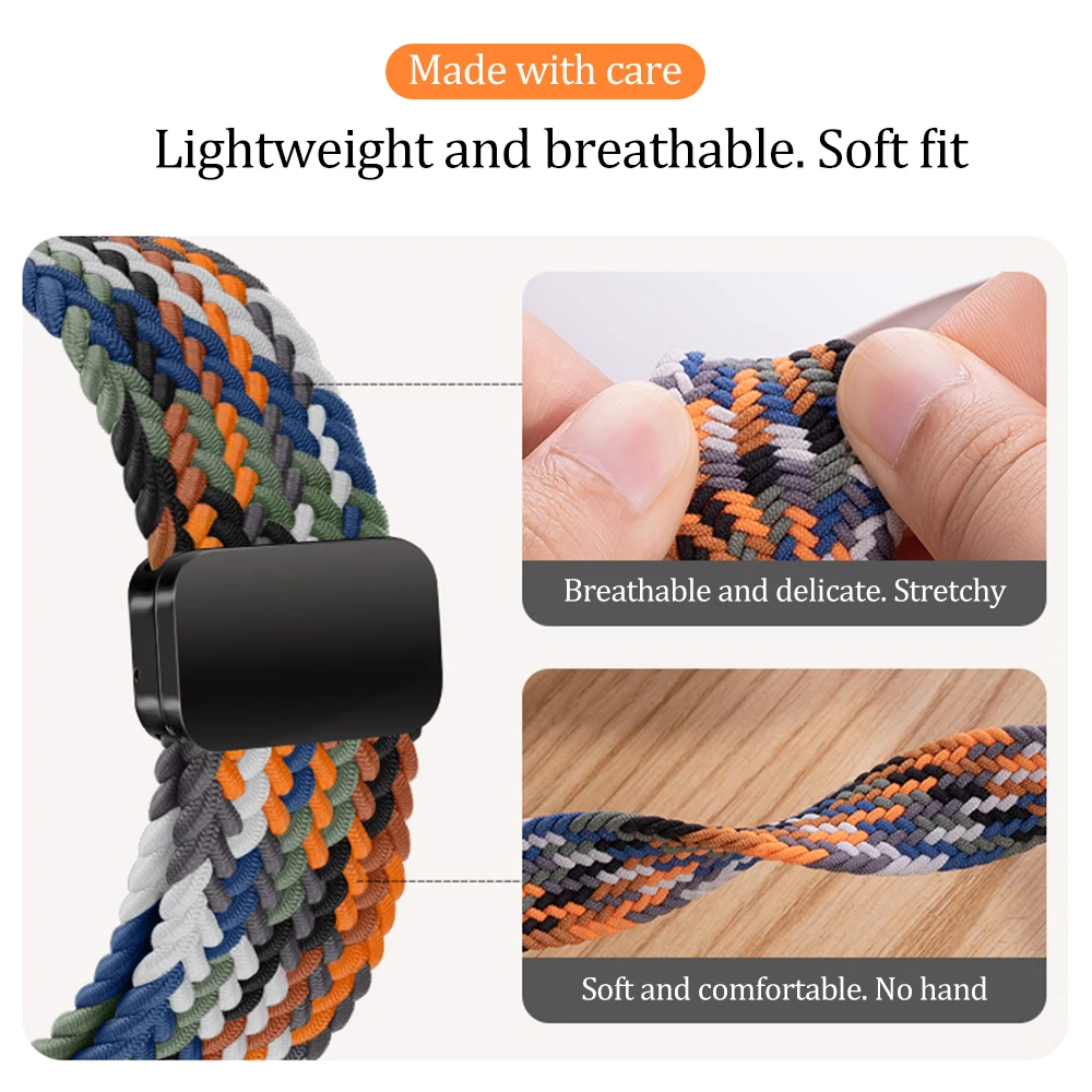 20mm 22mm Nylon Braided Strap for Samsung Galaxy Watch 7 6 5 4 Strap Magnetic Band for Huawei Watch GT6 5Pro GT4 3Pro 46mm Strap