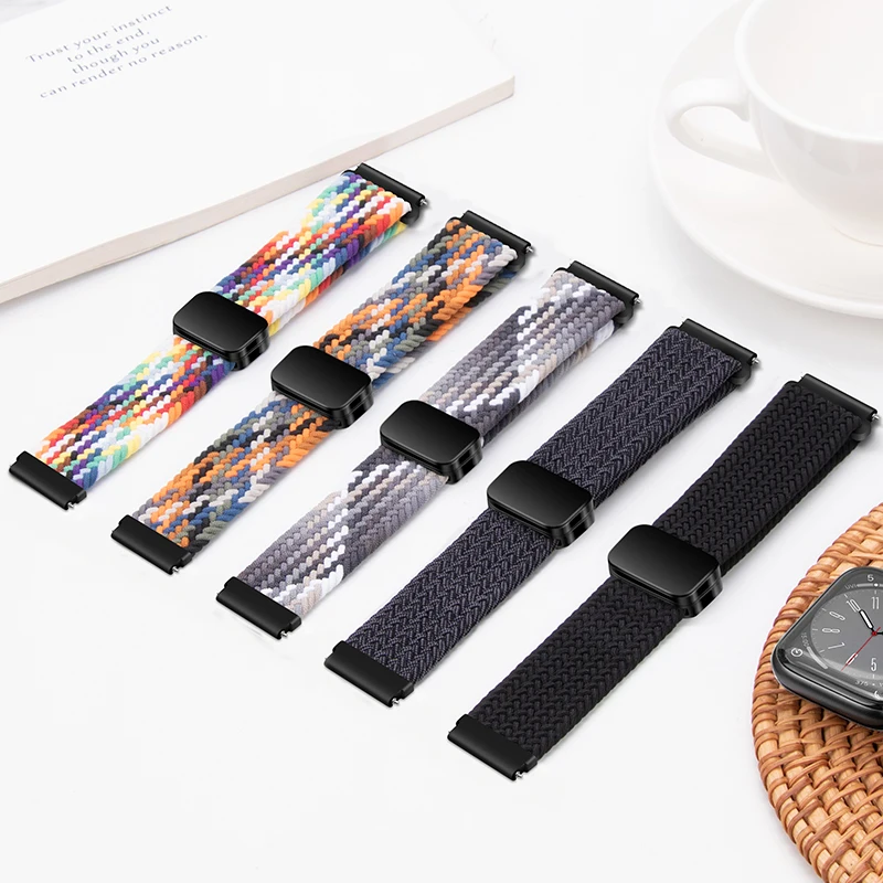 20mm 22mm Nylon Braided Strap for Samsung Galaxy Watch 7 6 5 4 Strap Magnetic Band for Huawei Watch GT6 5Pro GT4 3Pro 46mm Strap
