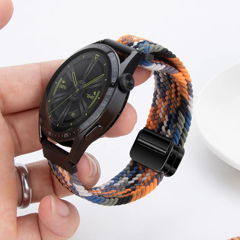 20mm 22mm Nylon Braided Strap for Samsung Galaxy Watch 7 6 5 4 Strap Magnetic Band for Huawei Watch GT6 5Pro GT4 3Pro 46mm Strap
