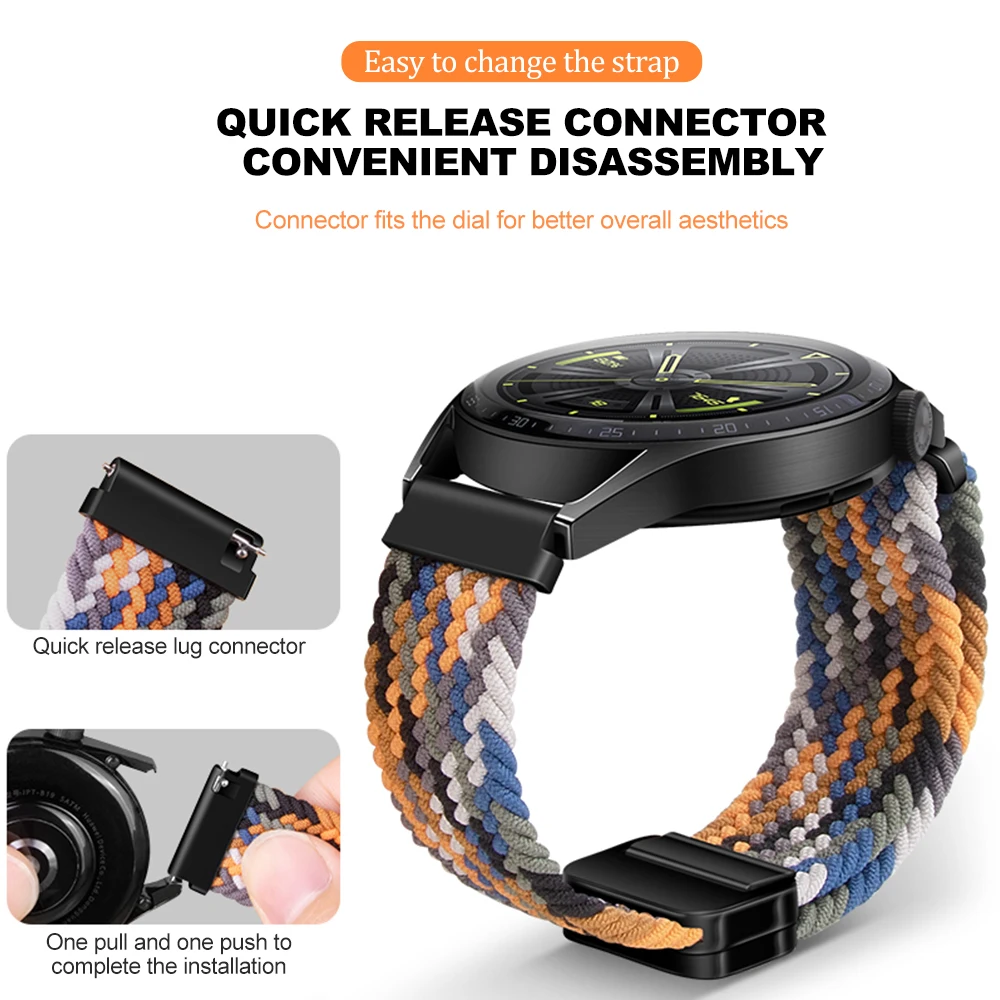 20mm 22mm Nylon Braided Strap for Samsung Galaxy Watch 7 6 5 4 Strap Magnetic Band for Huawei Watch GT6 5Pro GT4 3Pro 46mm Strap