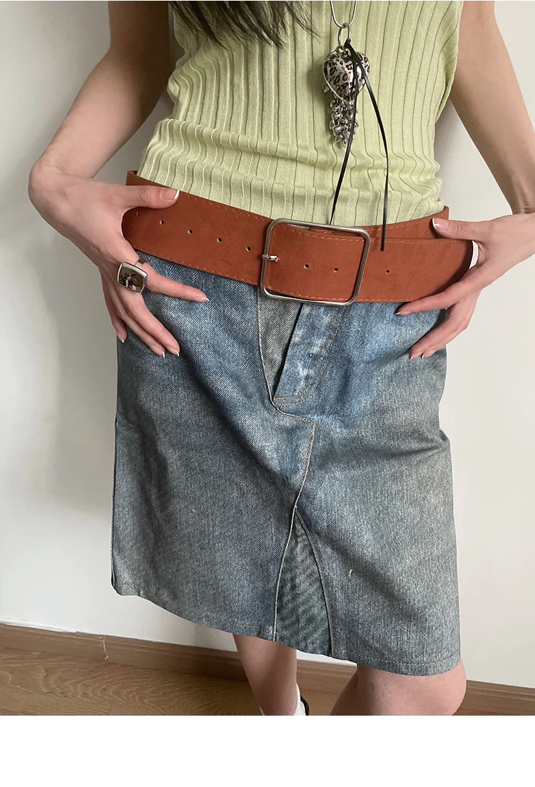 Vintage Marbled Brown Wide Belt For Women Waist Belt With Decorative Design For Skirts And Shirts Exclusive Minimalist Style