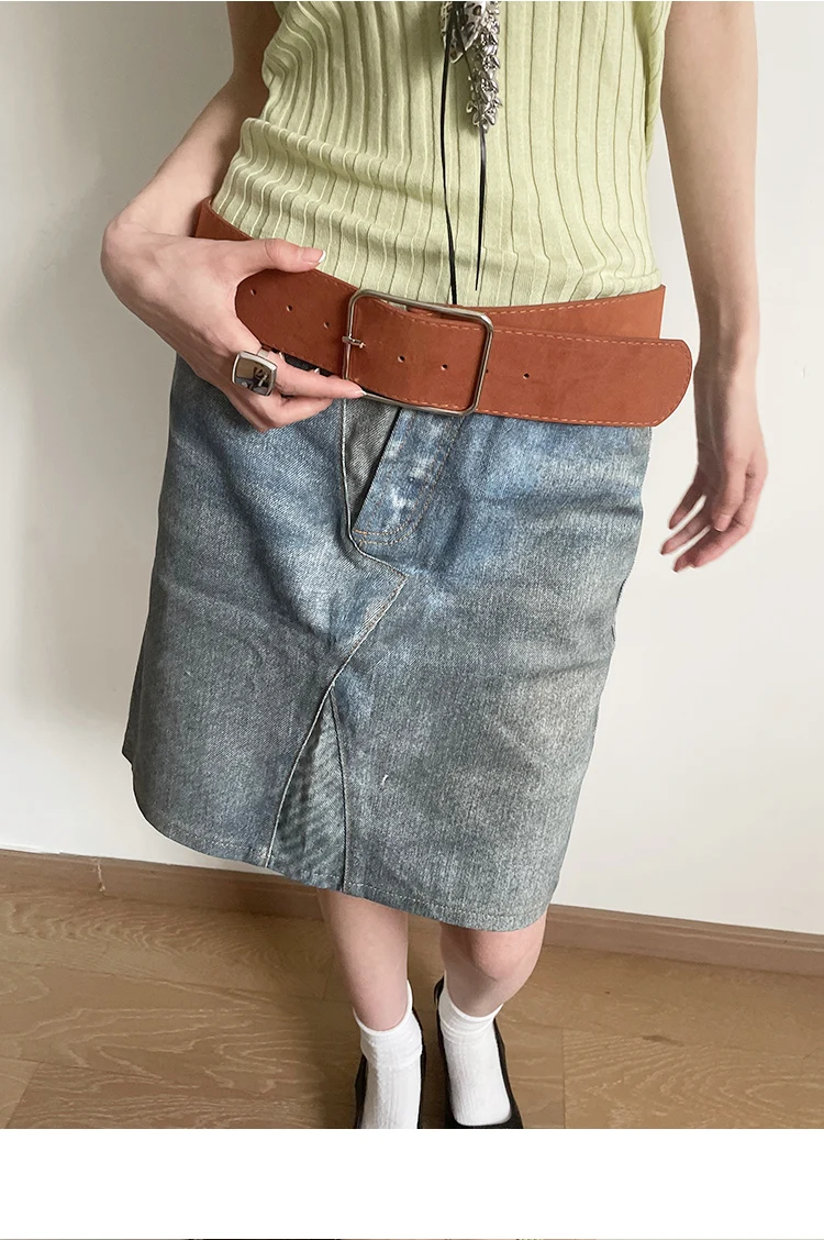 Vintage Marbled Brown Wide Belt For Women Waist Belt With Decorative Design For Skirts And Shirts Exclusive Minimalist Style